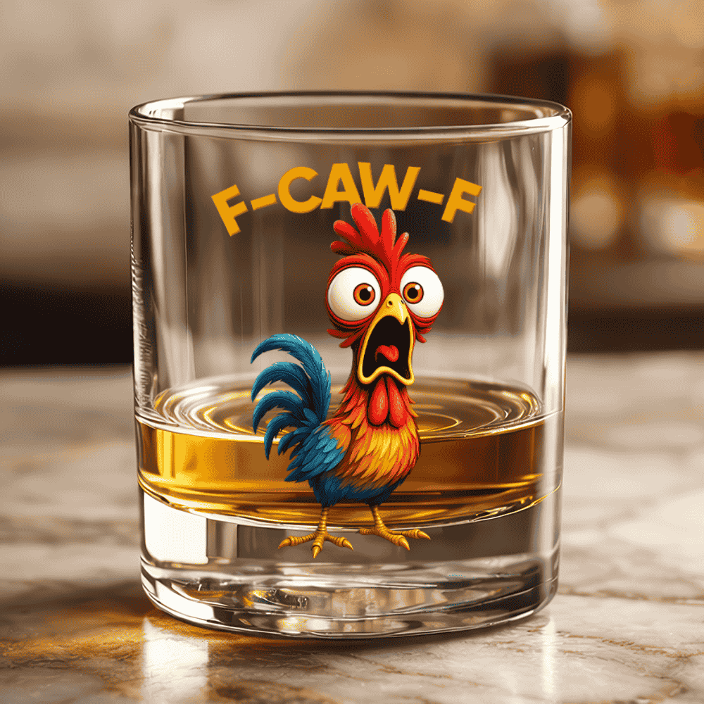 F-Caw-F Crow Joke - Funny Whiskey Glass - Gift For Family Members, Coworkers, Friends - Personalized Combo Whiskey Glass + Decanter