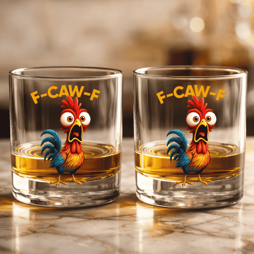 F-Caw-F Crow Joke - Funny Whiskey Glass - Gift For Family Members, Coworkers, Friends - Personalized Combo Whiskey Glass + Decanter