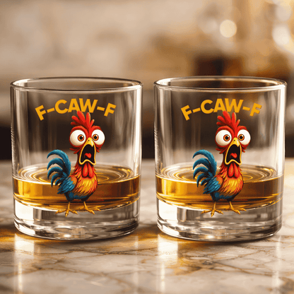 F-Caw-F Crow Joke - Funny Whiskey Glass - Gift For Family Members, Coworkers, Friends - Personalized Combo Whiskey Glass + Decanter