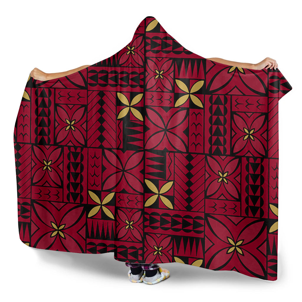 Samoa Hooded Blanket Siapo Design Tribal Pattern Red