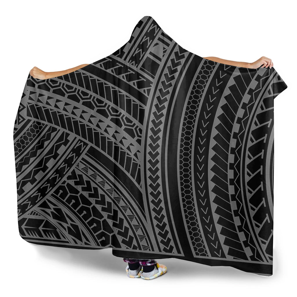Hawaii Hooded Blanket Polynesia Pattern Gray