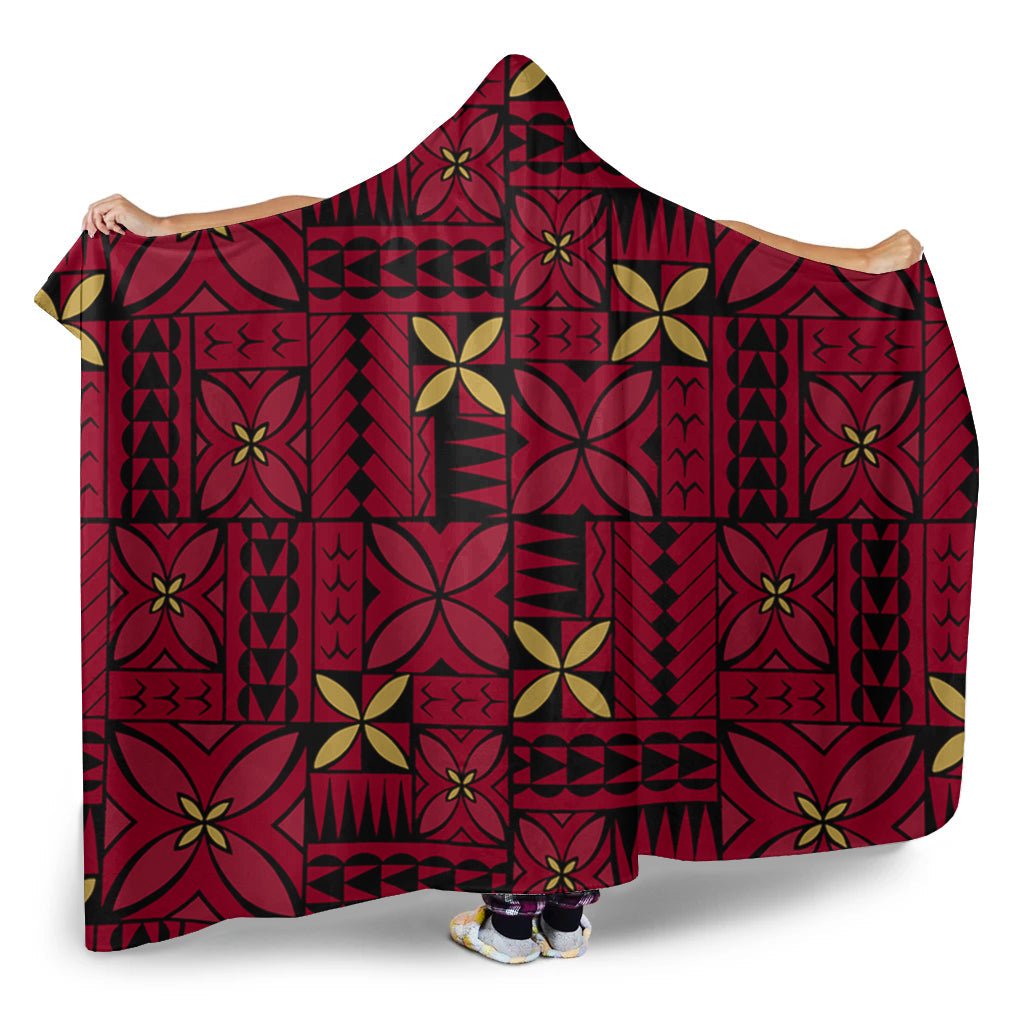 Samoa Hooded Blanket Siapo Design Tribal Pattern Red
