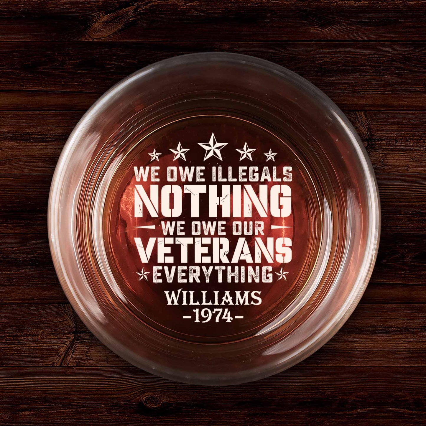 Patriotic Veteran Tribute Glass Ashtray - Personalized Engraved Whiskey Glass