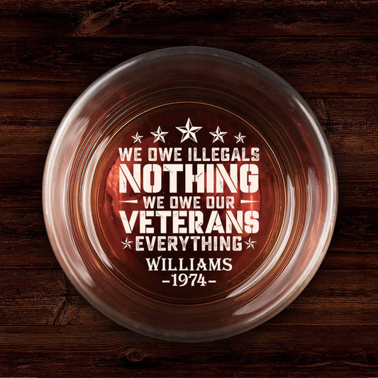 Patriotic Veteran Tribute Glass Ashtray - Personalized Engraved Whiskey Glass
