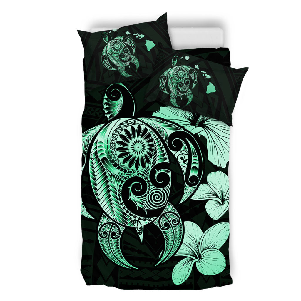 Hawaii Bedding Set Hibiscus Plumeria Mix Polynesian Turtle