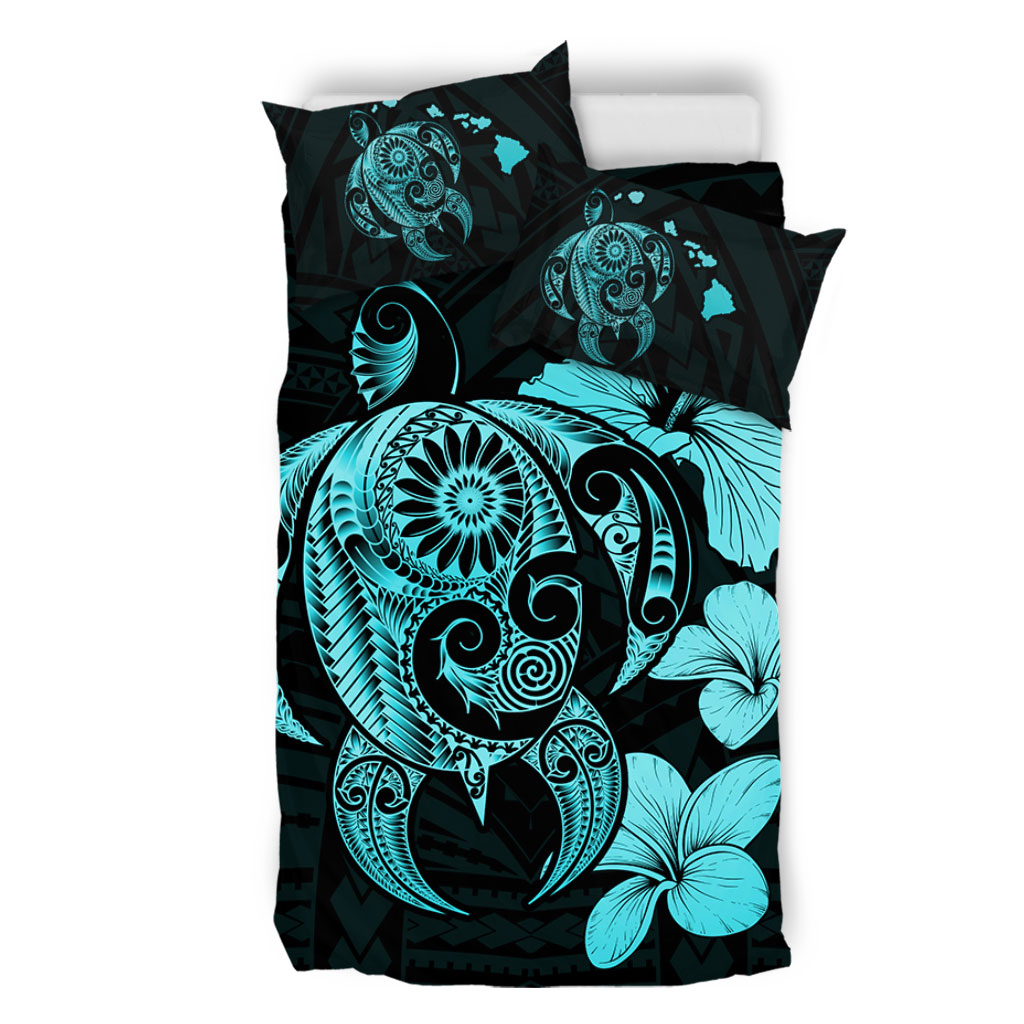 Hawaii Bedding Set Hibiscus Plumeria Mix Polynesian Turtle