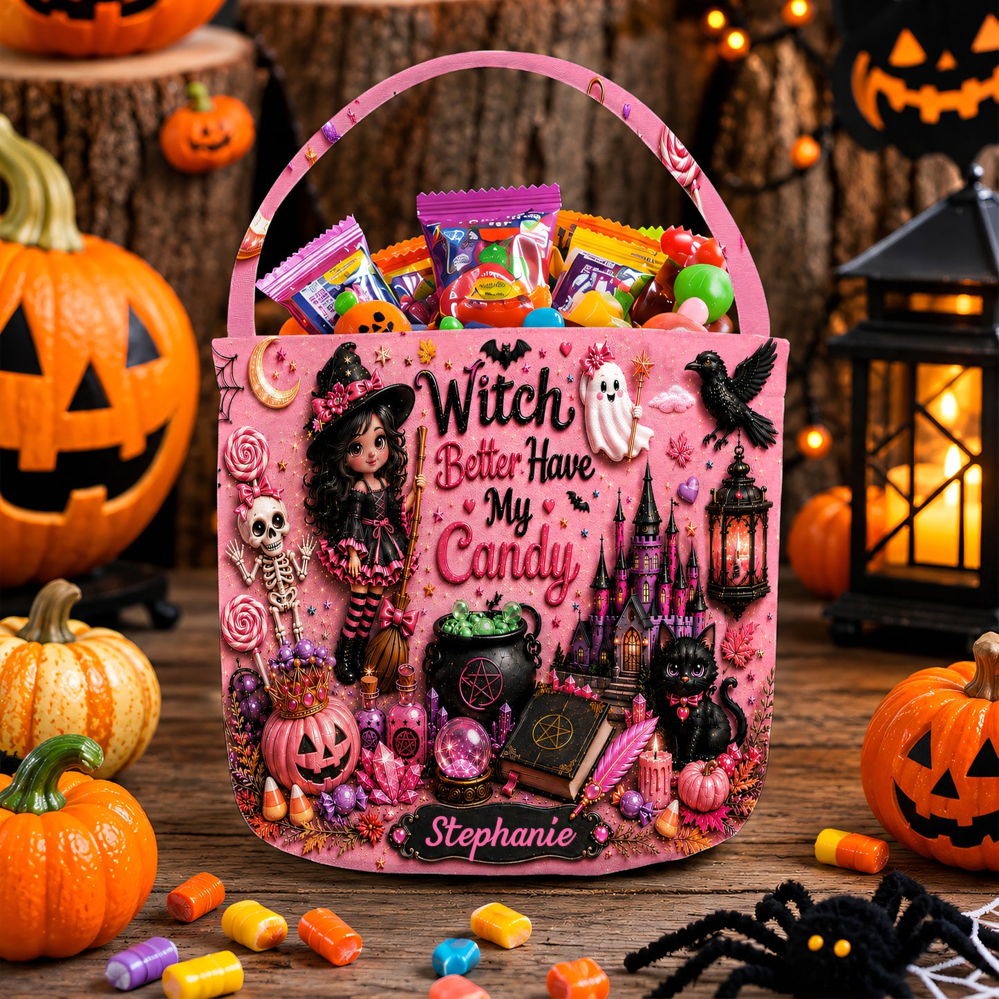 Witch Better Have My Candy - Personalized Pink Halloween Candy Bag - Gift For Halloween