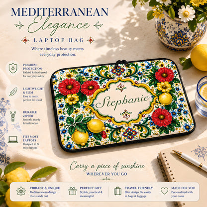 Mediterranean Style & Majolica Print La Dolce Vita - Personalized Laptop Bag