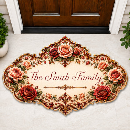 Mediterranean Style & Majolica Print Royal Red Rose - Personalized Custom Shaped Metal Sign