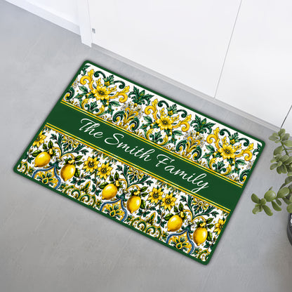 Mediterranean Style & Majolica Print Sun-Kissed Limoncello - Personalized Doormat