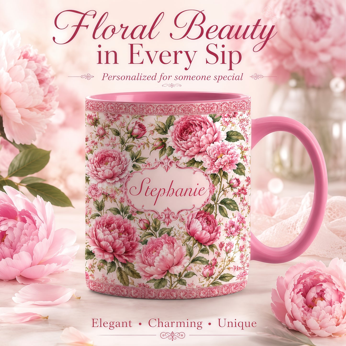 Charming Peony Paradise & Baroque Pattern - Personalized Laptop Bag