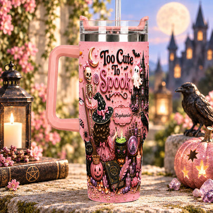 Too Cute To Spook - Personalized Pink Halloween 40oz Tumbler With Straw