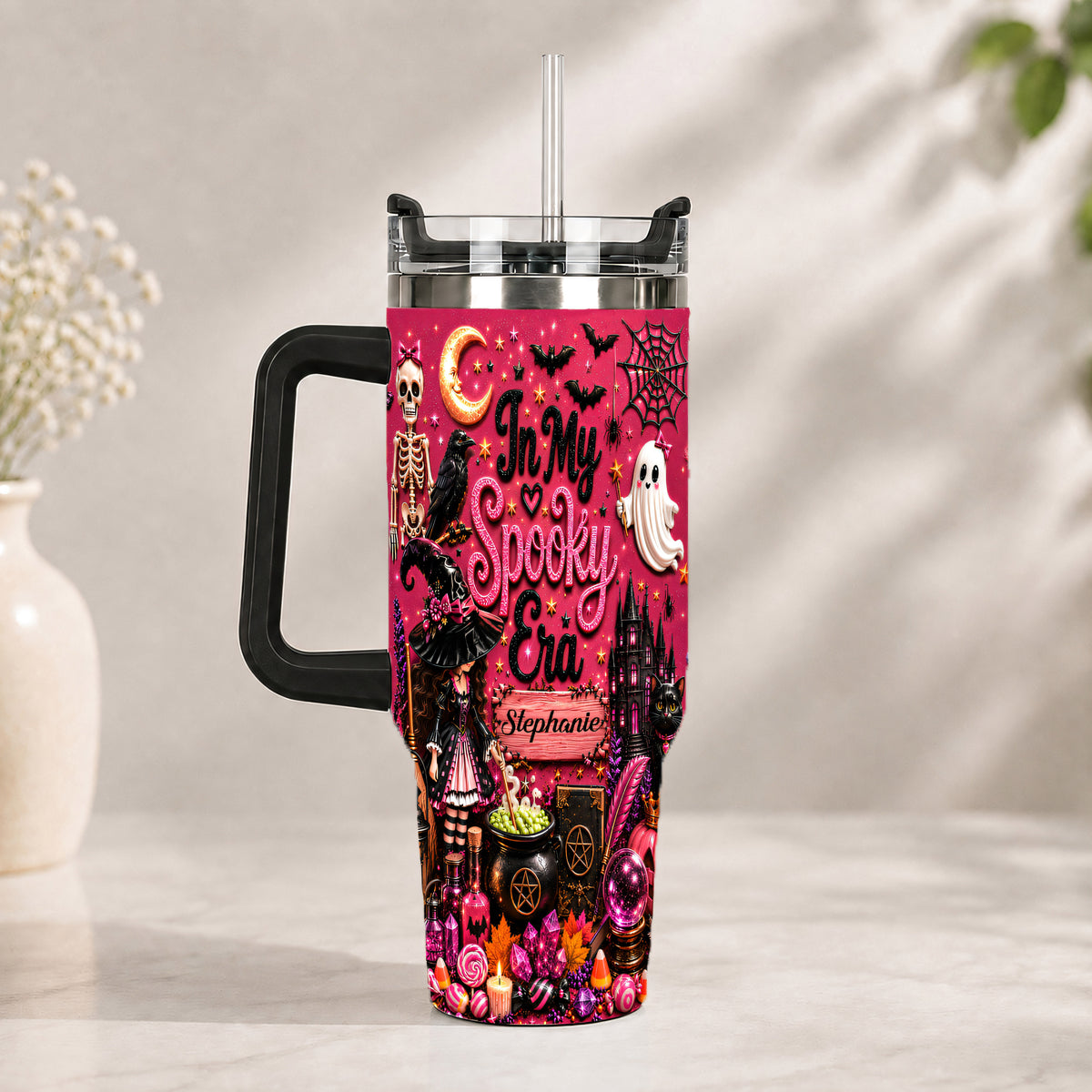 In My Spooky Era - Personalized Pink Halloween 40oz Tumbler With Straw