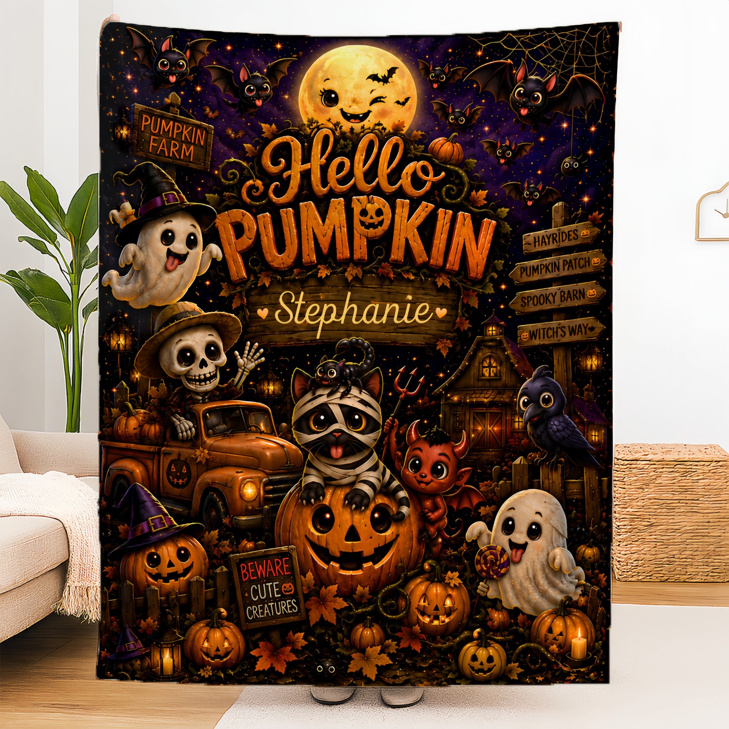 Hello Pumpkin - Personalized Halloween Blanket - Gift For Halloween