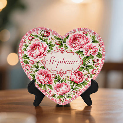 Charming Peony Paradise & Baroque Pattern - Personalized Heart Plate - Gift For Her, Bestie, Family Members