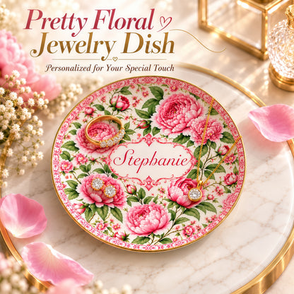 Charming Peony Paradise & Baroque Pattern - Personalized Jewelry Dish - Gift For Her, Bestie, Family Members