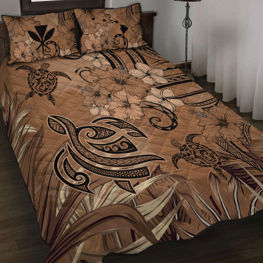 Hawaii Quilt Bed Set Polynesian Turtle Tattoo Tropical Elements