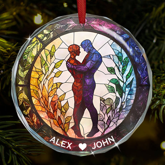 Attractive Strong Gay, Two Males Holding Hands - Personalized Circle Glass Ornament