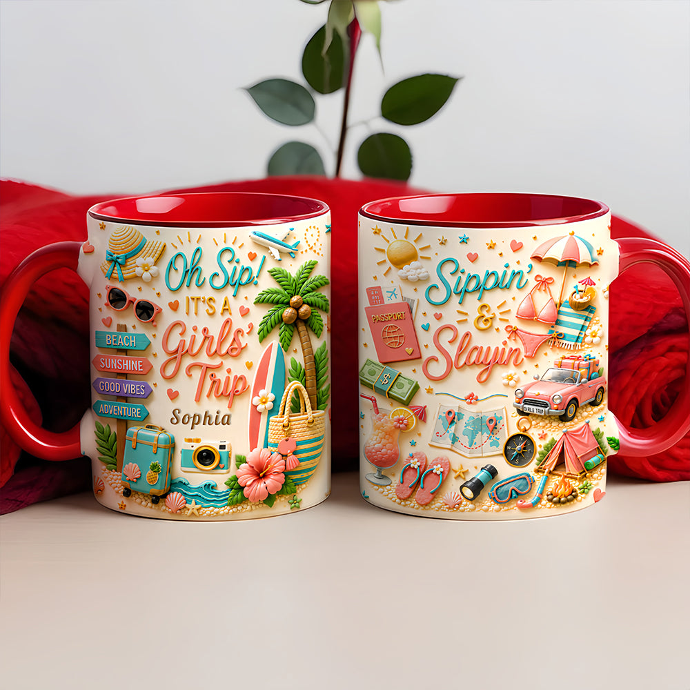 Oh Sip! It's a Girls' Trip - Personalized Girls' Trip Accent Mug - Gifts For Girls Trip