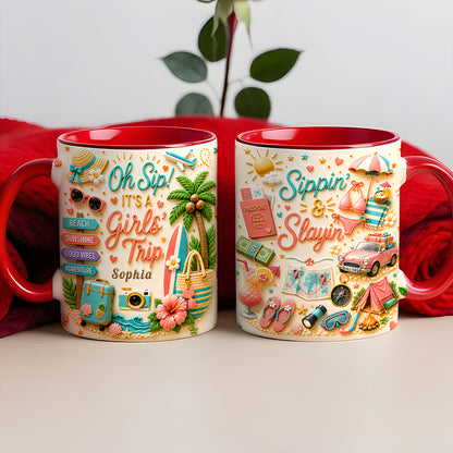 Oh Sip! It's a Girls' Trip - Personalized Girls' Trip Accent Mug - Gifts For Girls Trip