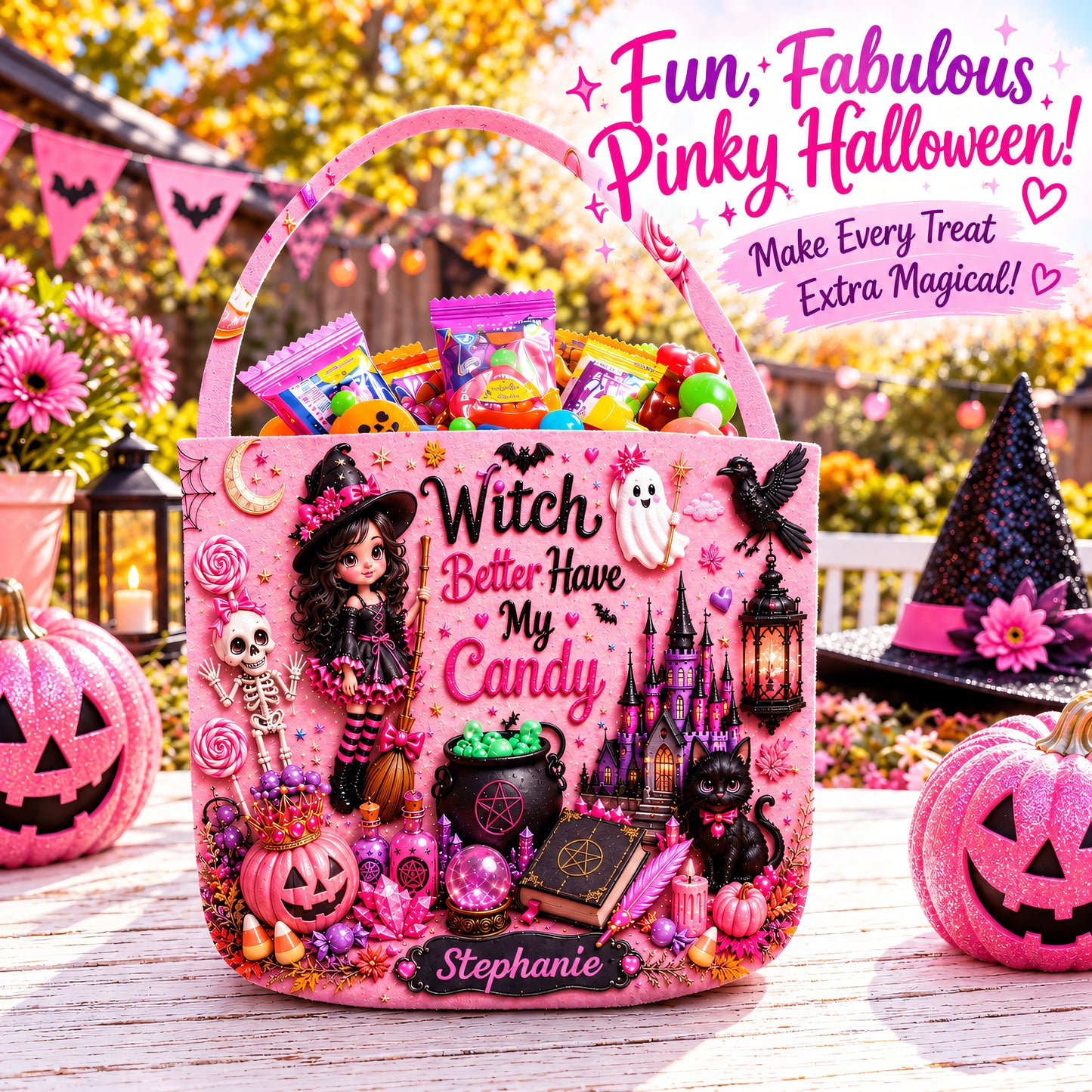 Witch Better Have My Candy - Personalized Pink Halloween Candy Bag - Gift For Halloween