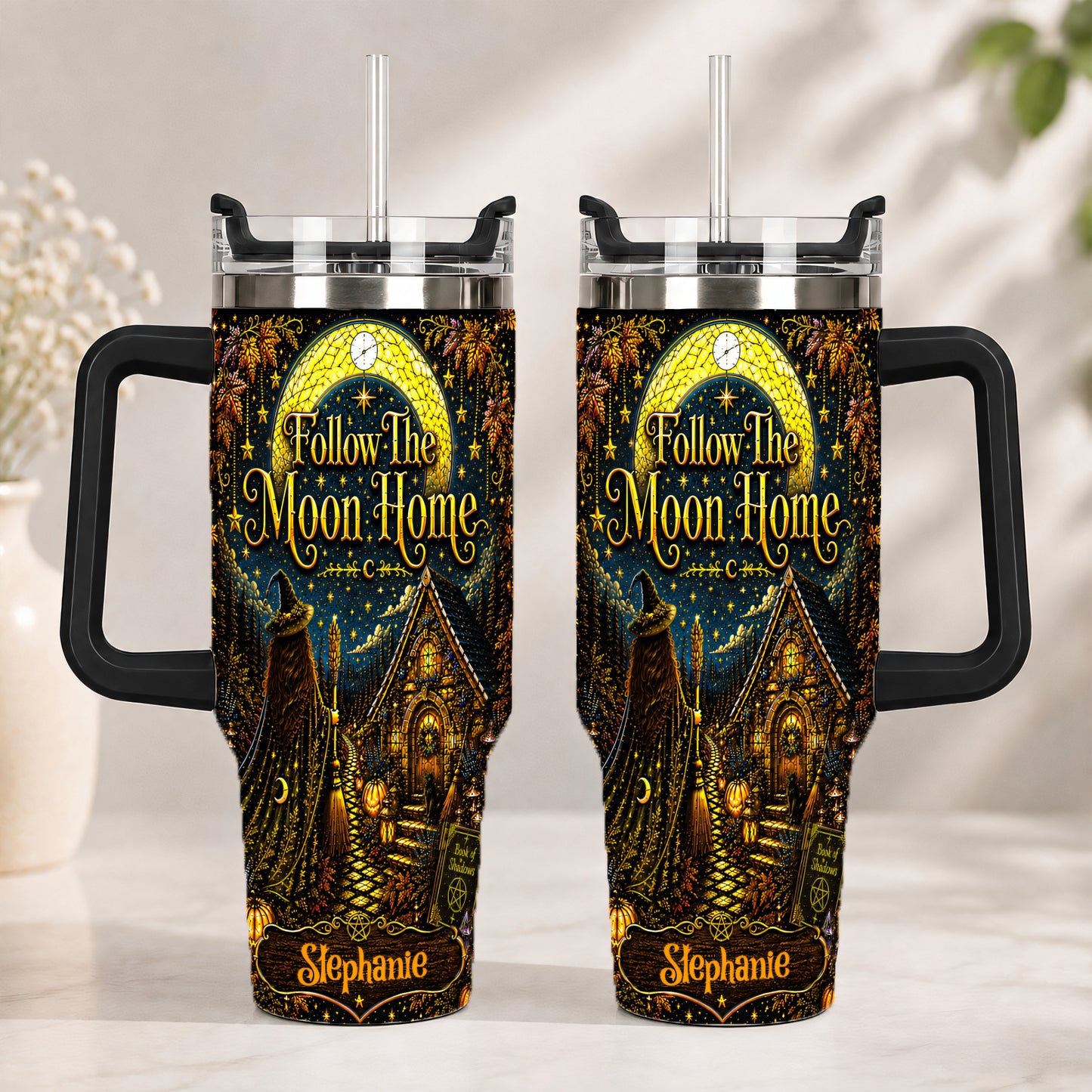 Follow The Moon Home - Personalized Witchcraft 40oz Tumbler With Straw