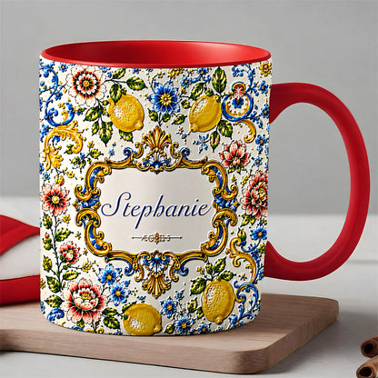 Mediterranean Style & Majolica Print Blue Lemon - Personalized 3D Accent Mug