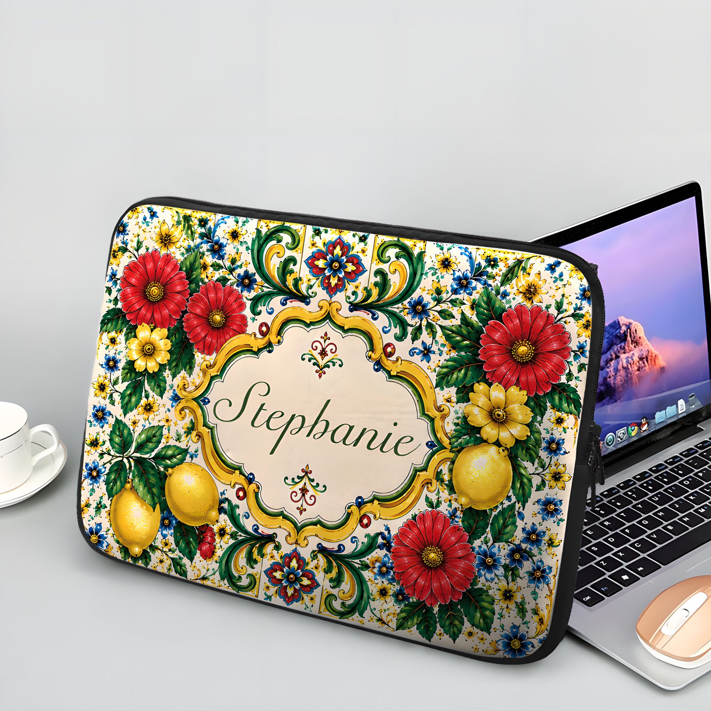 Mediterranean Style & Majolica Print La Dolce Vita - Personalized Laptop Bag