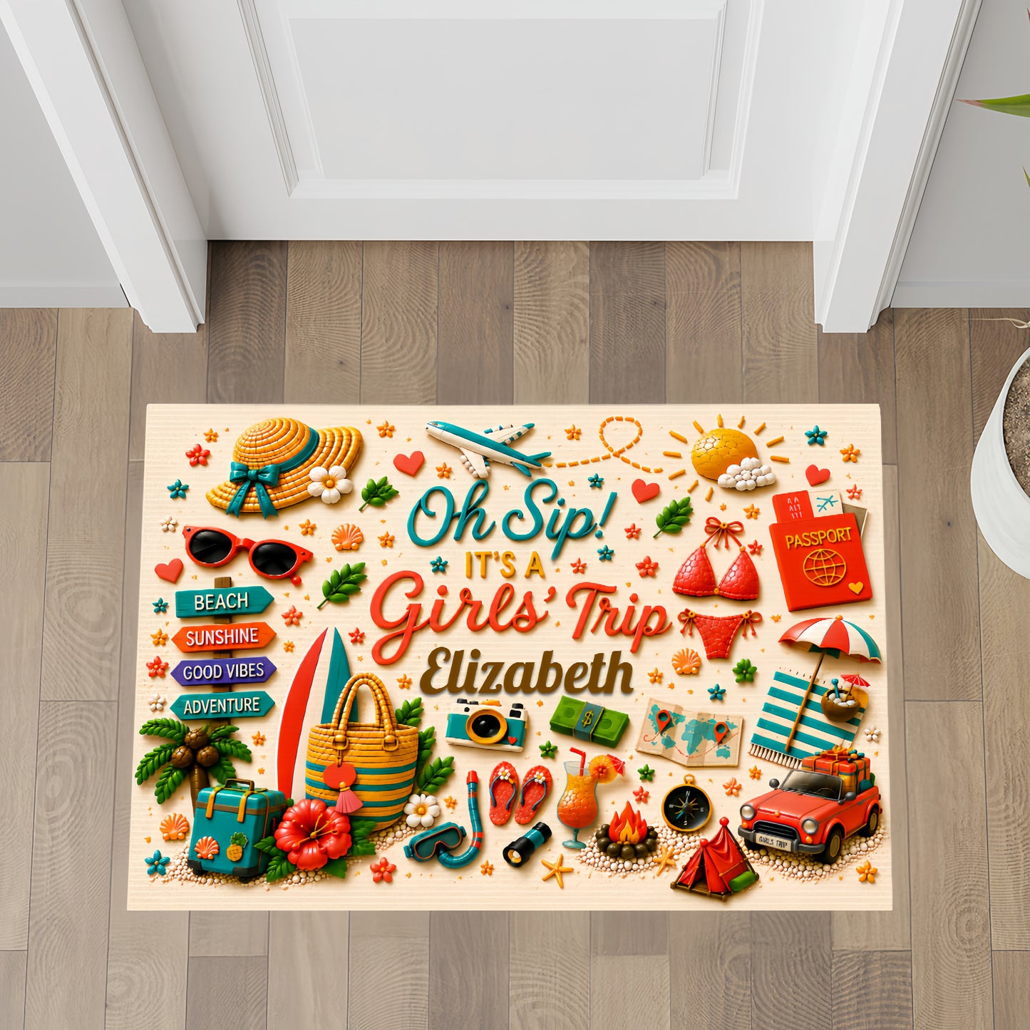 Oh Sip! It's a Girls' Trip - Personalized Girls' Trip Doormat - Gifts For Girls Trip