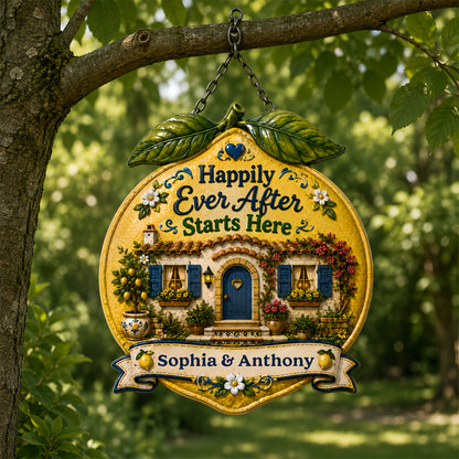 Happily Ever After Starts Here - Personalized Custom Shaped Metal Sign