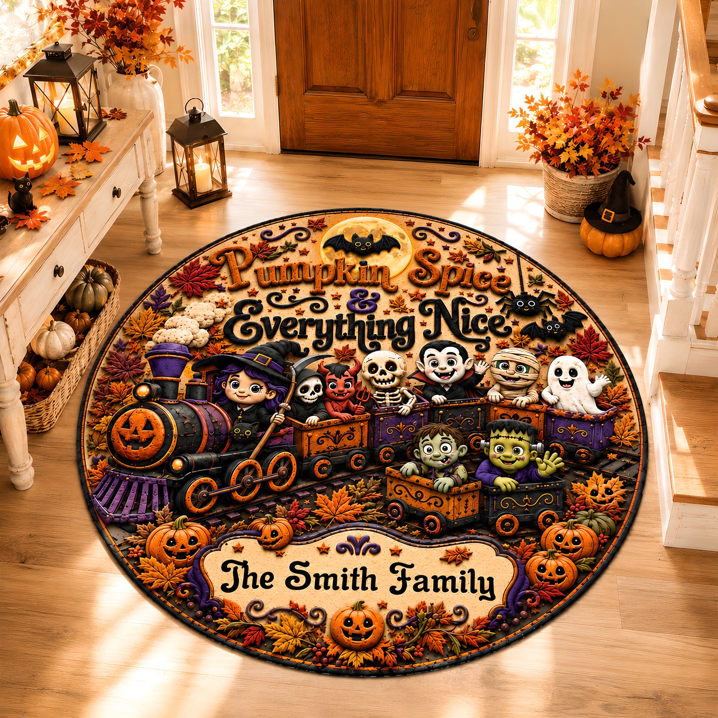 Pumpkin Spice & Everything Nice - Personalized Halloween 3D Custom Shaped Rug