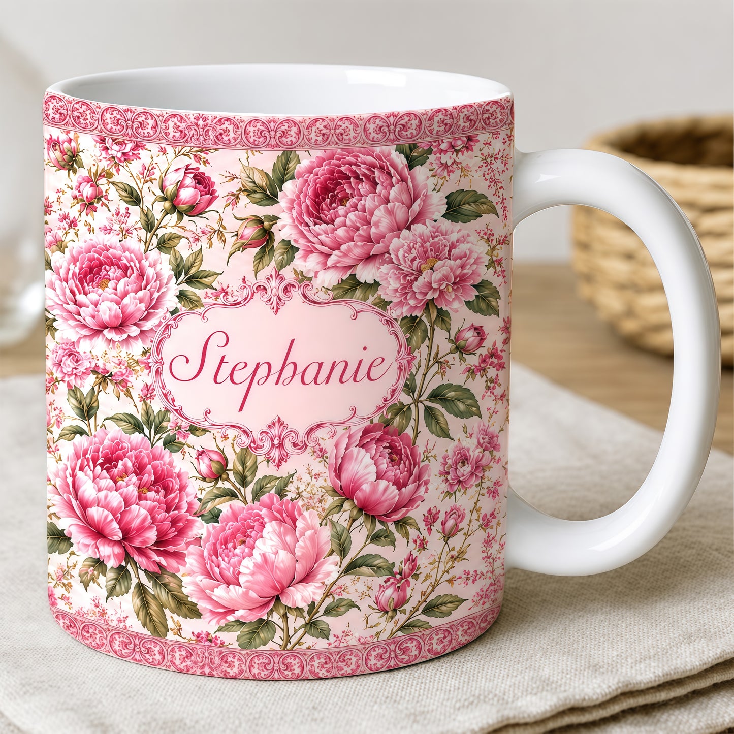 Charming Peony Paradise & Baroque Pattern - Personalized Laptop Bag
