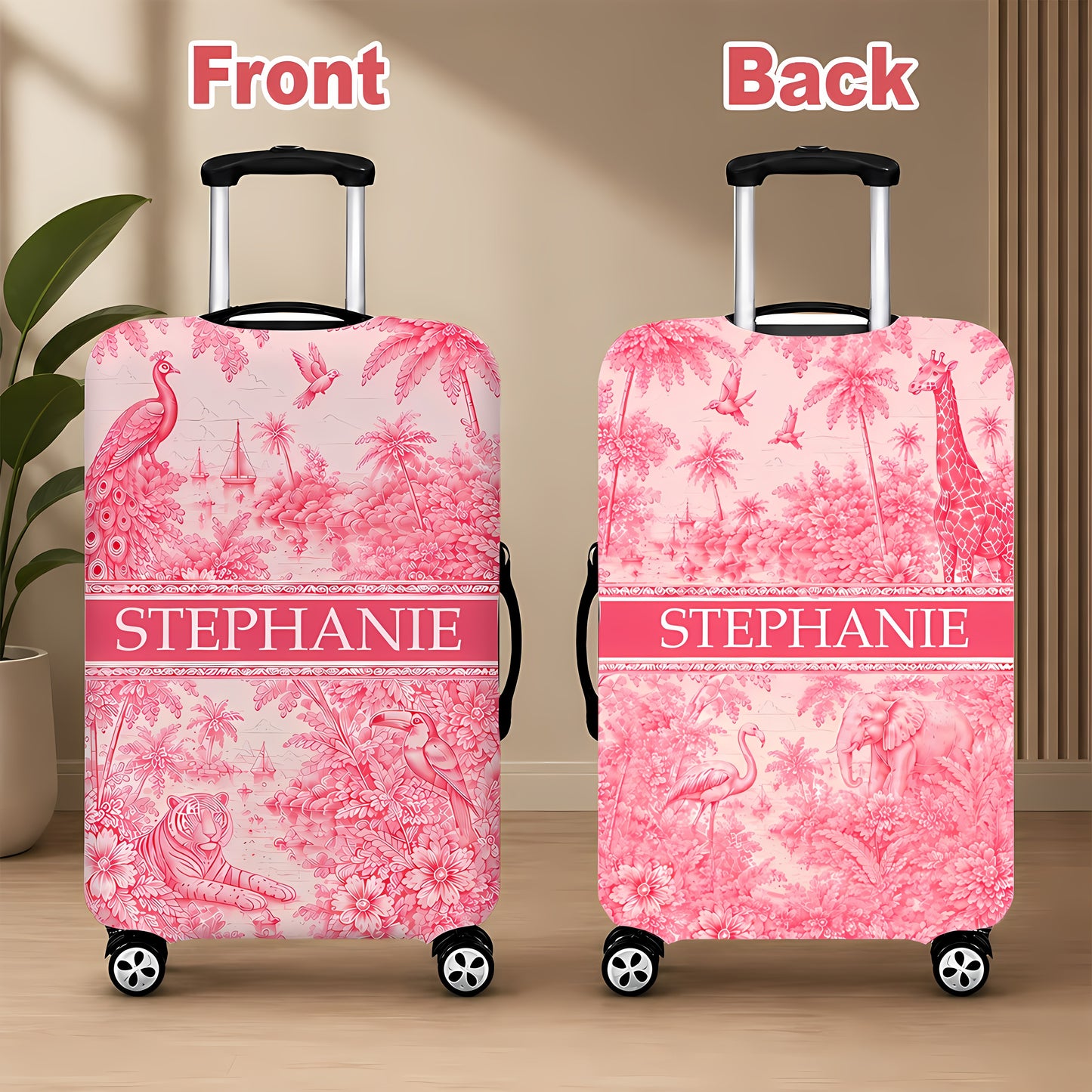 French Riviera Collection & Toile De Jouy Pattern Rose - Personalized Luggage Cover