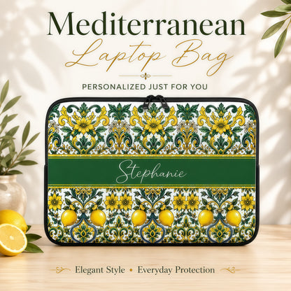 Mediterranean Style & Majolica Print Sun-Kissed Limoncello - Personalized Laptop Bag