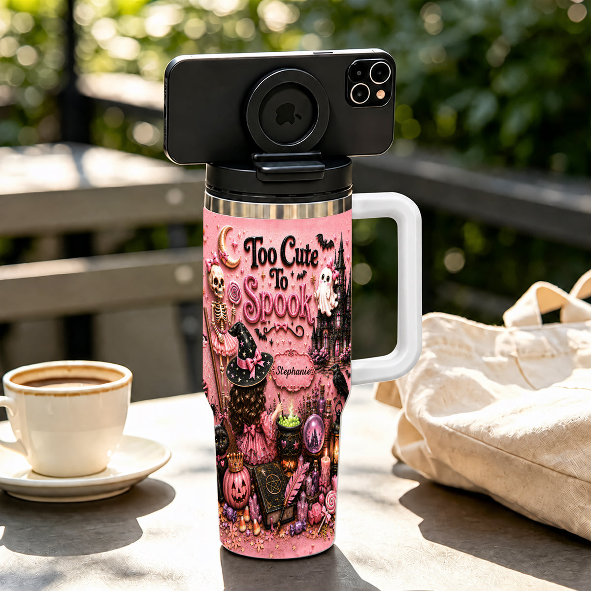 Too Cute To Spook - Personalized Pink Halloween 40oz Tumbler With Straw