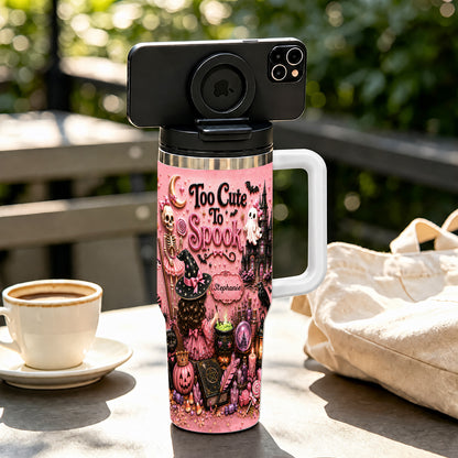 Too Cute To Spook - Personalized Pink Halloween 40oz Tumbler With Straw