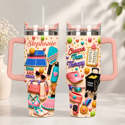Dink And Drink - Personalized 40oz Pickleball Tumbler With Straw - Pickleball Gifts For Her