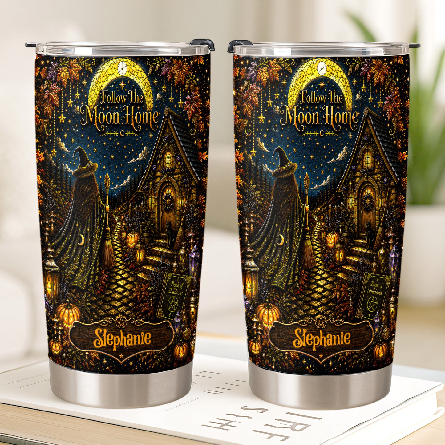 Follow The Moon Home - Personalized Witchcraft Tumbler Cup