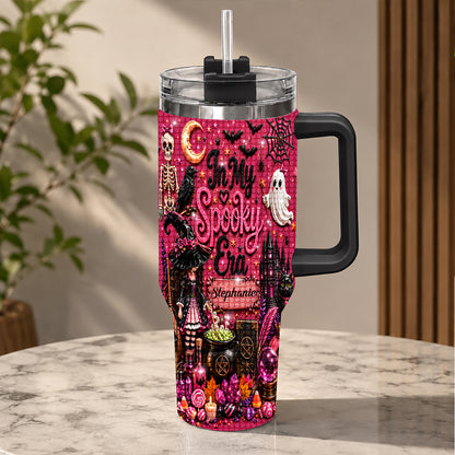 In My Spooky Era - Personalized Pink Halloween 40oz Rhinestone Tumbler With Straw