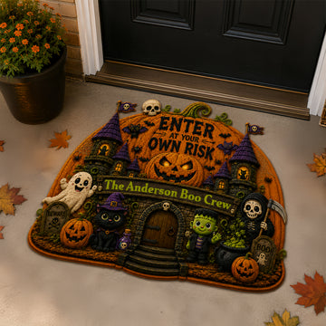 Enter At Your Own Risk - Personalized Shaped Luxurious Doormat - Gift For Halloween