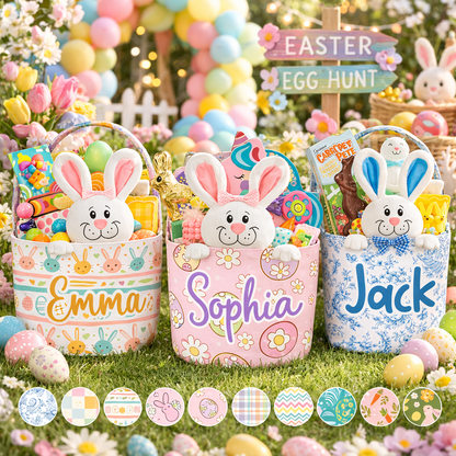 Basket for Kids – Custom Name Bunny Easter Basket Gift for Boys & Girls - Personalized Easter Basket
