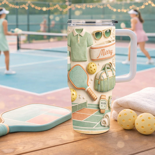 Custom Name Gift for Pickleball Lovers - Personalized 40oz Tumbler With Straw