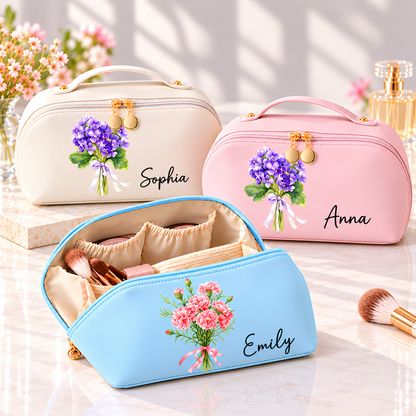 Birth Flower Cosmetic Bag for Women- Personalized Makeup Bag
