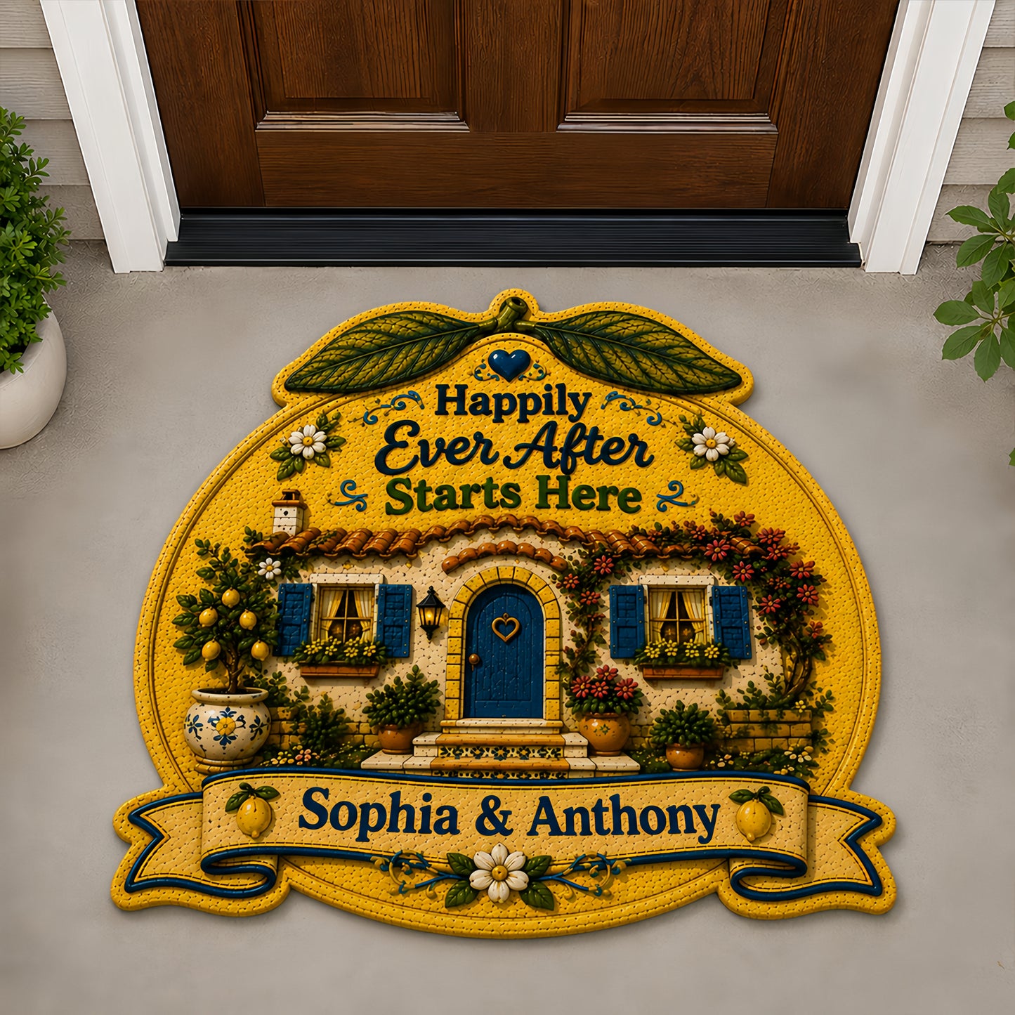 Happily Ever After Starts Here - Personalized Shaped Luxurious Doormat