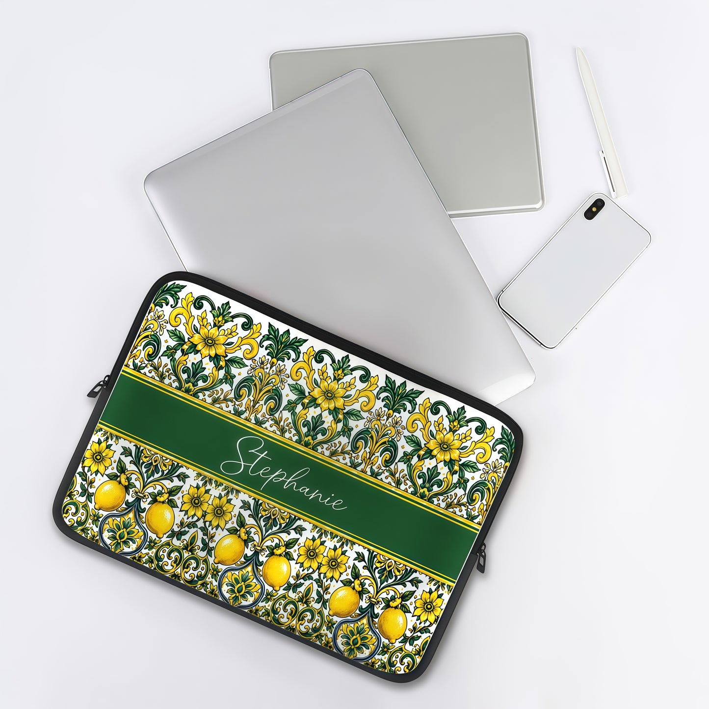 Mediterranean Style & Majolica Print Sun-Kissed Limoncello - Personalized Laptop Bag