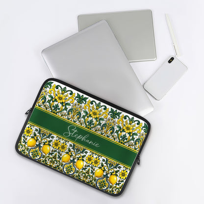Mediterranean Style & Majolica Print Sun-Kissed Limoncello - Personalized Laptop Bag