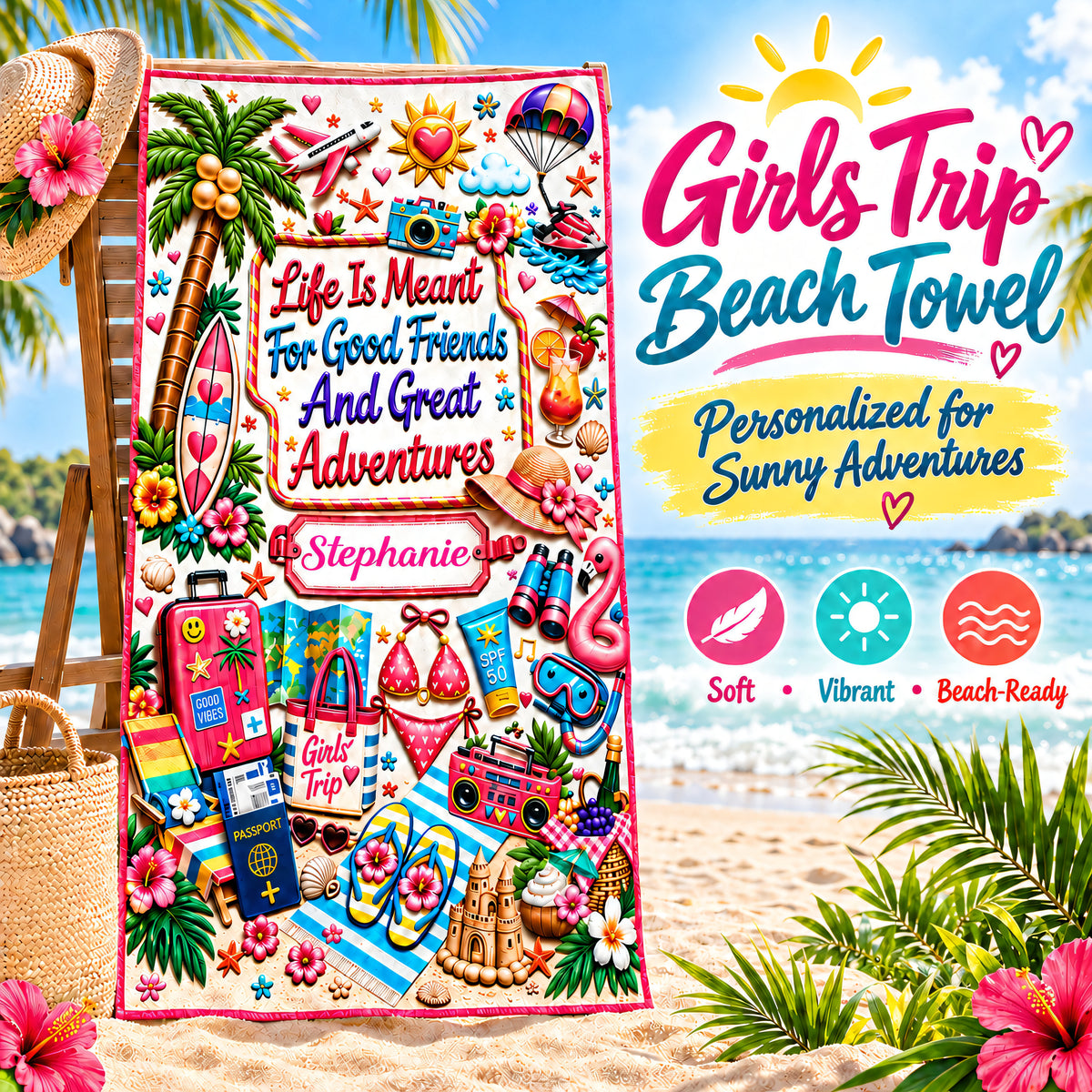 Life Is Meant For Good Friends And Great Adventures - Personalized Beach Towel