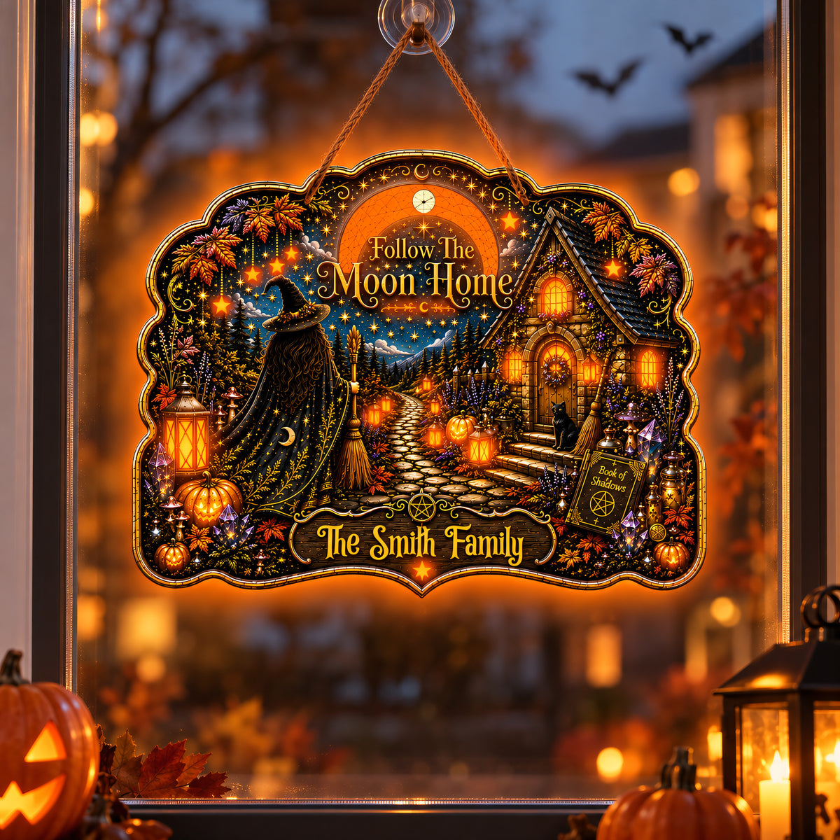 Follow The Moon Home - Personalized Witchcraft Luminous Wooden Sign