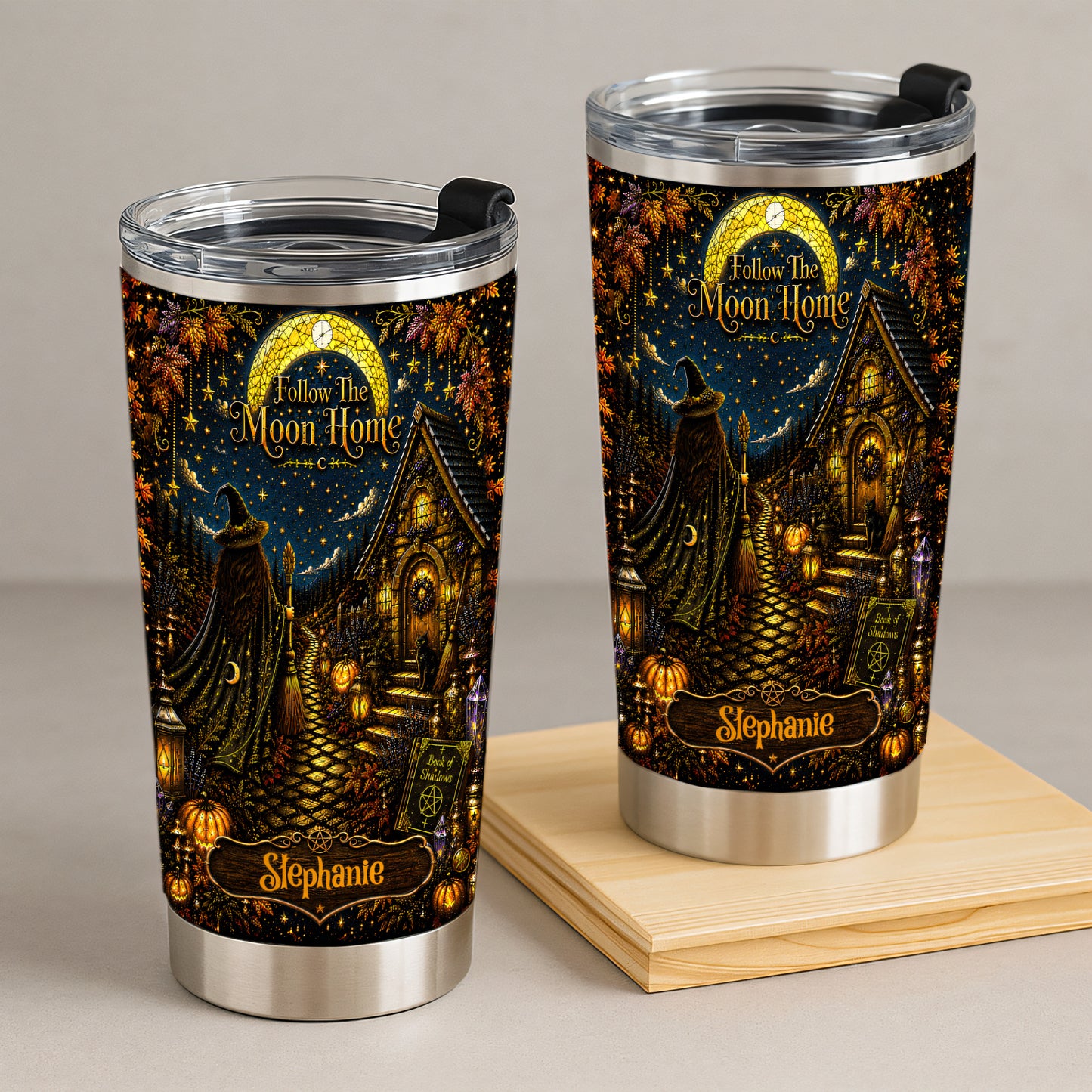 Follow The Moon Home - Personalized Witchcraft Tumbler Cup