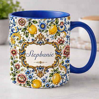 Mediterranean Style & Majolica Print Blue Lemon - Personalized 3D Accent Mug